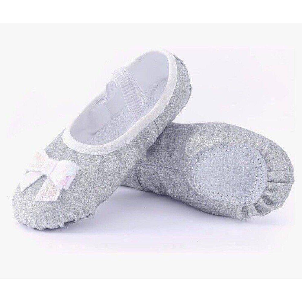 Ballet Dance Girl Shoes Slippers Flats Silver Glitter Size 1, EU 35 Split Sole